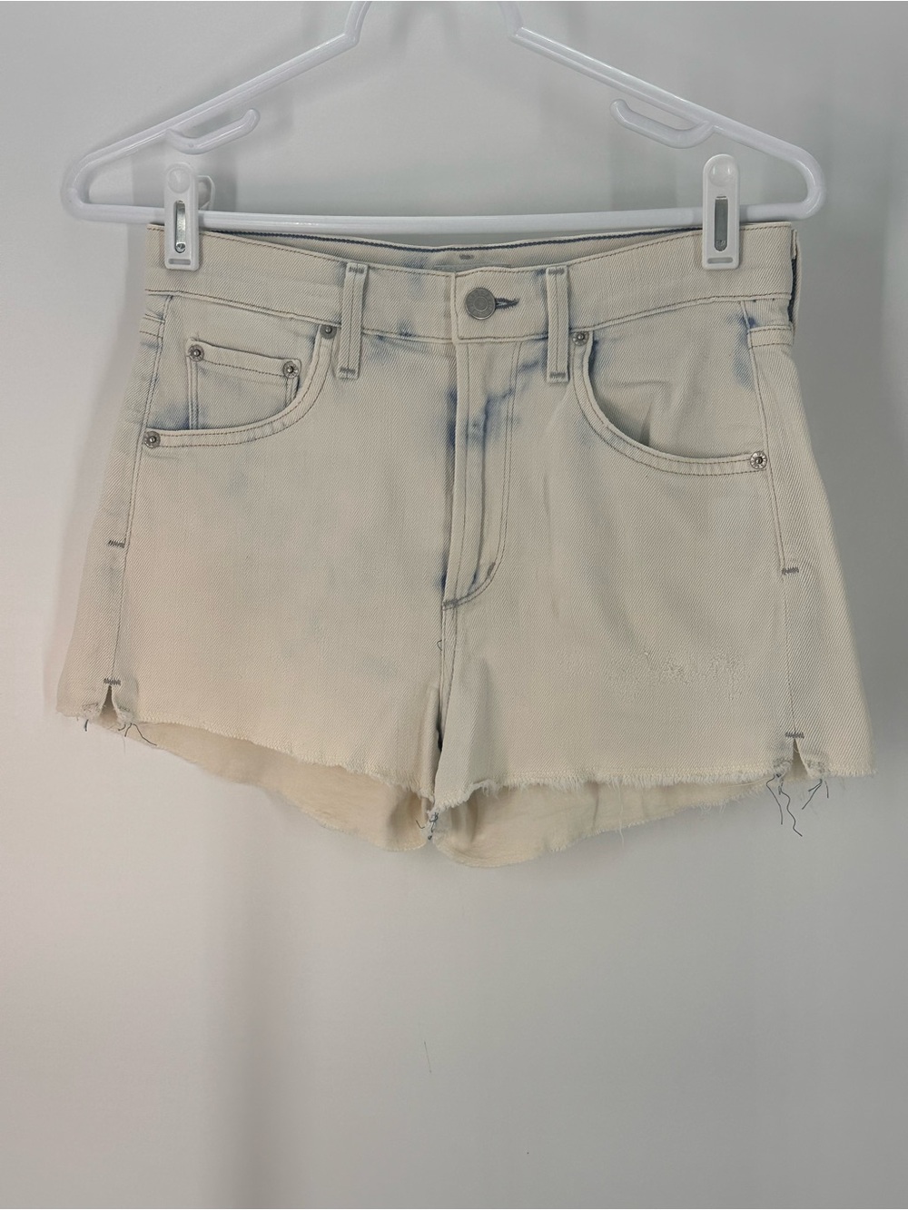 Agolde Denim Shorts with a Ultra Bleached Acid Wash with Indigo Blue Bleeding